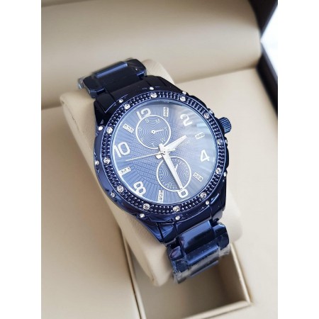 Ceas unisex deosebit bleumarin cu bratara metalica si 2 cercuri pe cadran